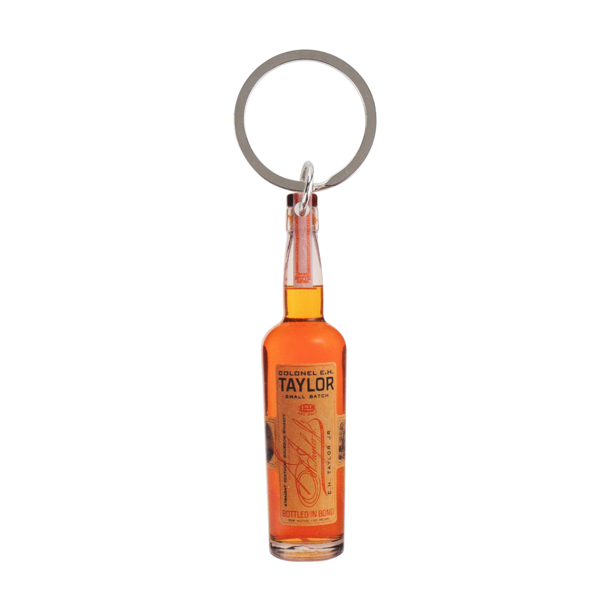 E.H. Taylor Bottle Keychain – collectible metal keychain shaped like an E.H. Taylor bourbon bottle