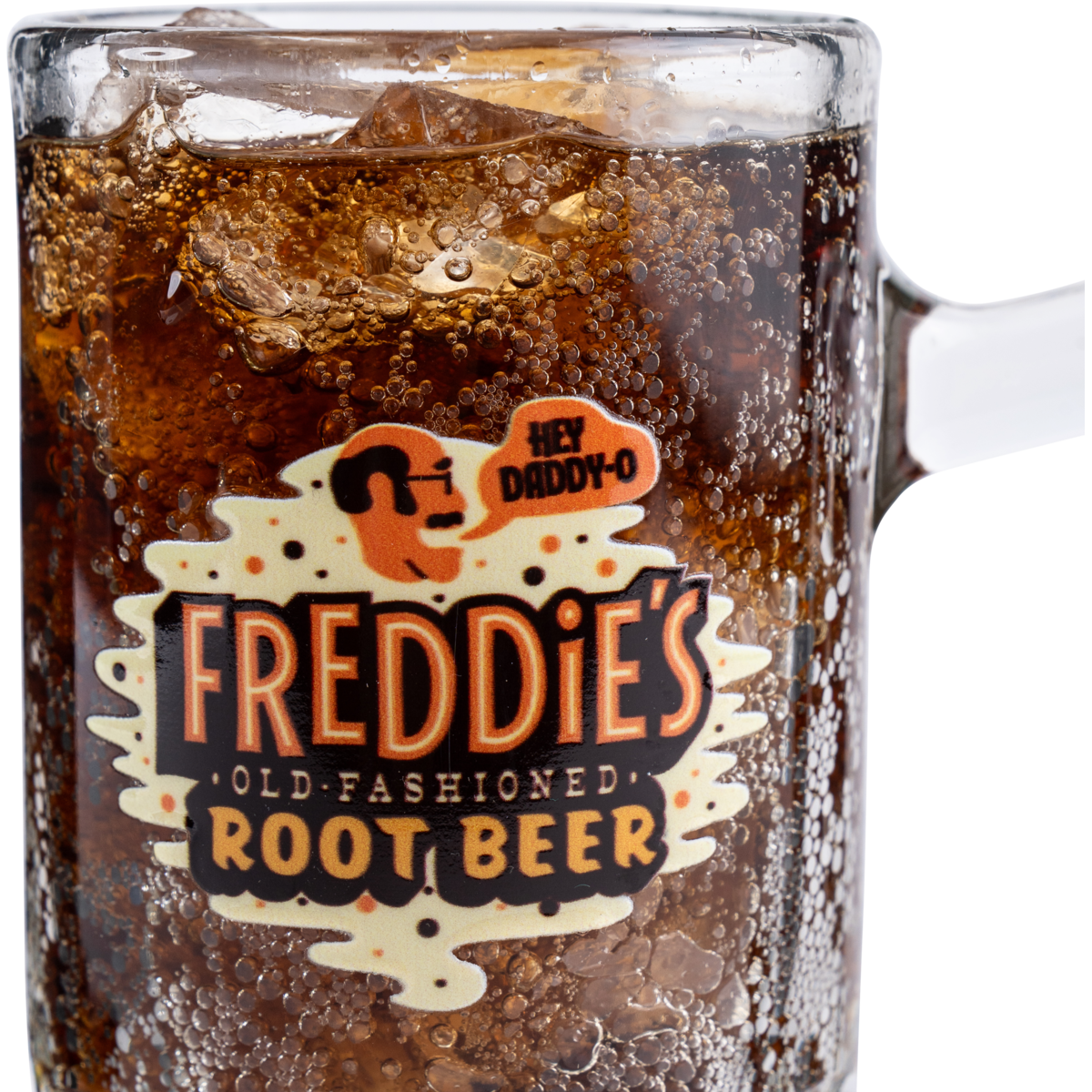 Freddie's 12 oz Root Beer Mug top view – collectible Buffalo Trace drinkware gift