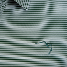 Buffalo Trace Cutter & Buck Striped Polo close-up of stripe pattern and embroidered chest logo
