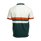 Buffalo Trace Engineered Striped Polo back view showing stripe pattern and logo placement