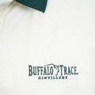 Buffalo Trace Engineered Striped Polo close-up of engineered stripe detail and embroidered logo