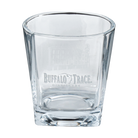 Buffalo Trace Etched Square Rocks Glass close-up of etching detail on premium glass