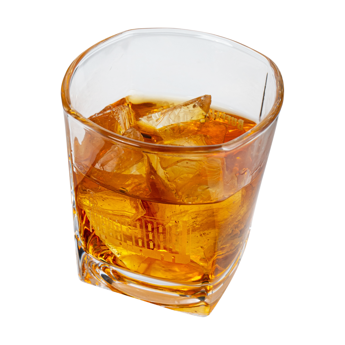 Buffalo Trace Etched Square Rocks Glass set of two for gifting or home bar display