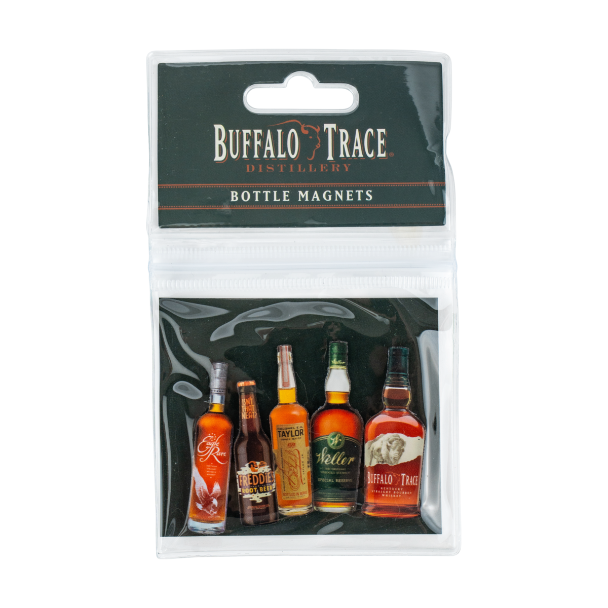 Buffalo Trace Bottle Magnet Set – set of collectible bourbon bottle-shaped refrigerator magnets