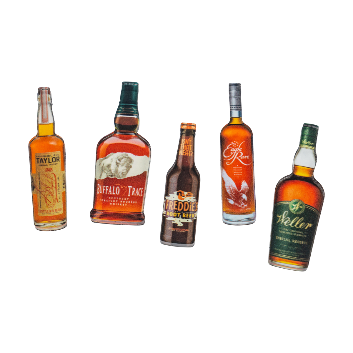 Buffalo Trace Bottle Magnet Set detail showing individual bottle magnets and branding