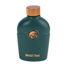 Buffalo Trace Green Flask close-up of engraved Buffalo Trace logo on green stainless body