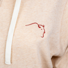 Buffalo Trace Stadium Zip-Up Cream Hoodie close-up of chest logo and zip detail by TASC