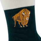 Buffalo Trace Green Striped Buffalo Socks close-up of buffalo stripe design and woven logo detail
