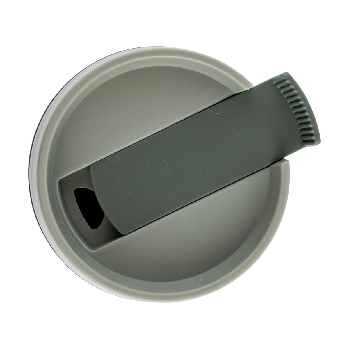 Buffalo Trace Green Travel Mug top view showing lid design and insulated travel mug construction