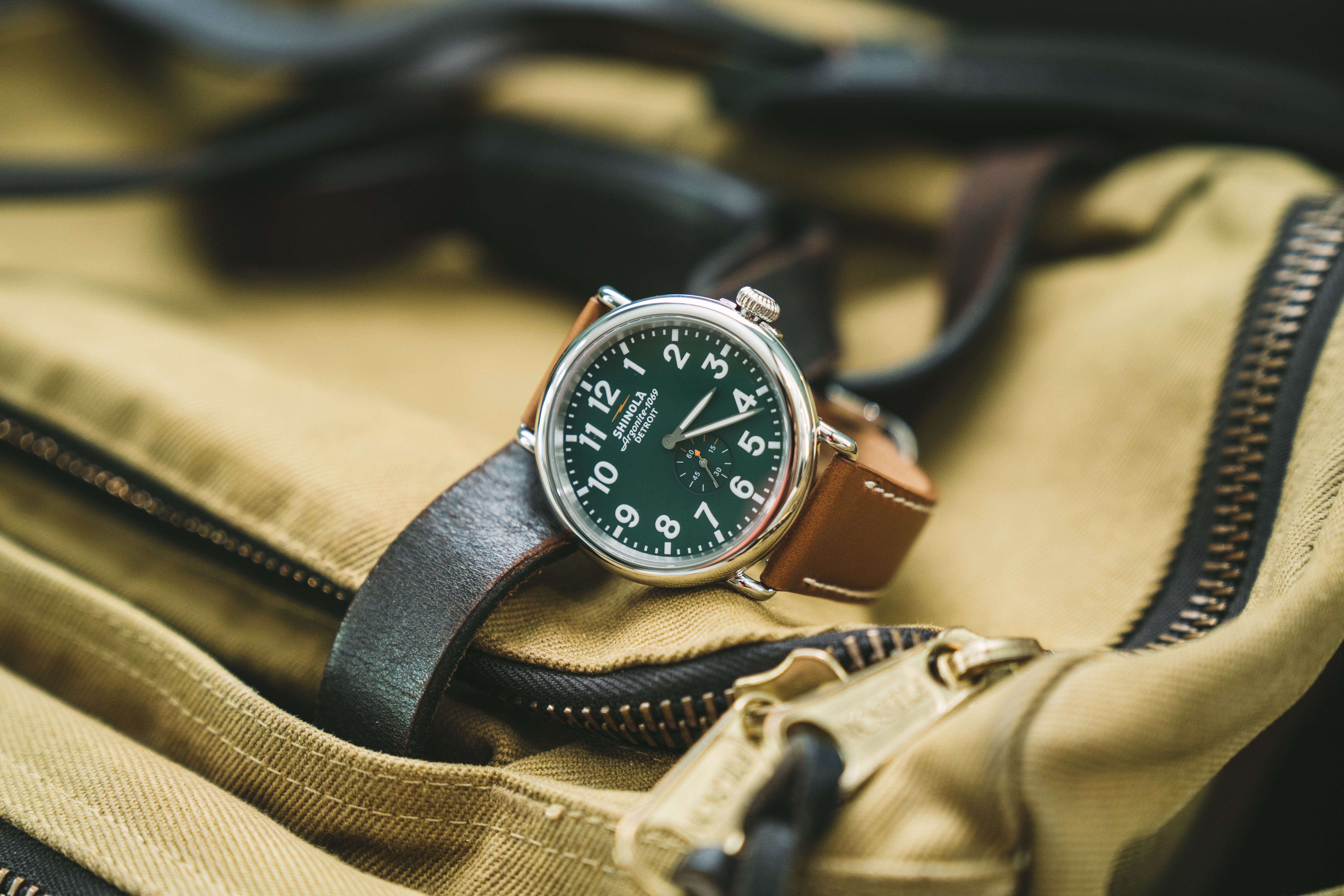 Shinola Buffalo Trace Runwell Watch – Green Dial Brown Strap