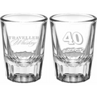 Justin Allgaier #40 Traveller Whiskey Saloon Shot Glass – NASCAR collectible shot glass with Traveller Whiskey branding