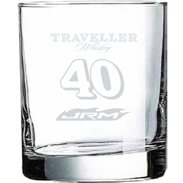 Justin Allgaier #40 Traveller Whiskey Rocks Glass – NASCAR collectible rocks glass with laser engraved design