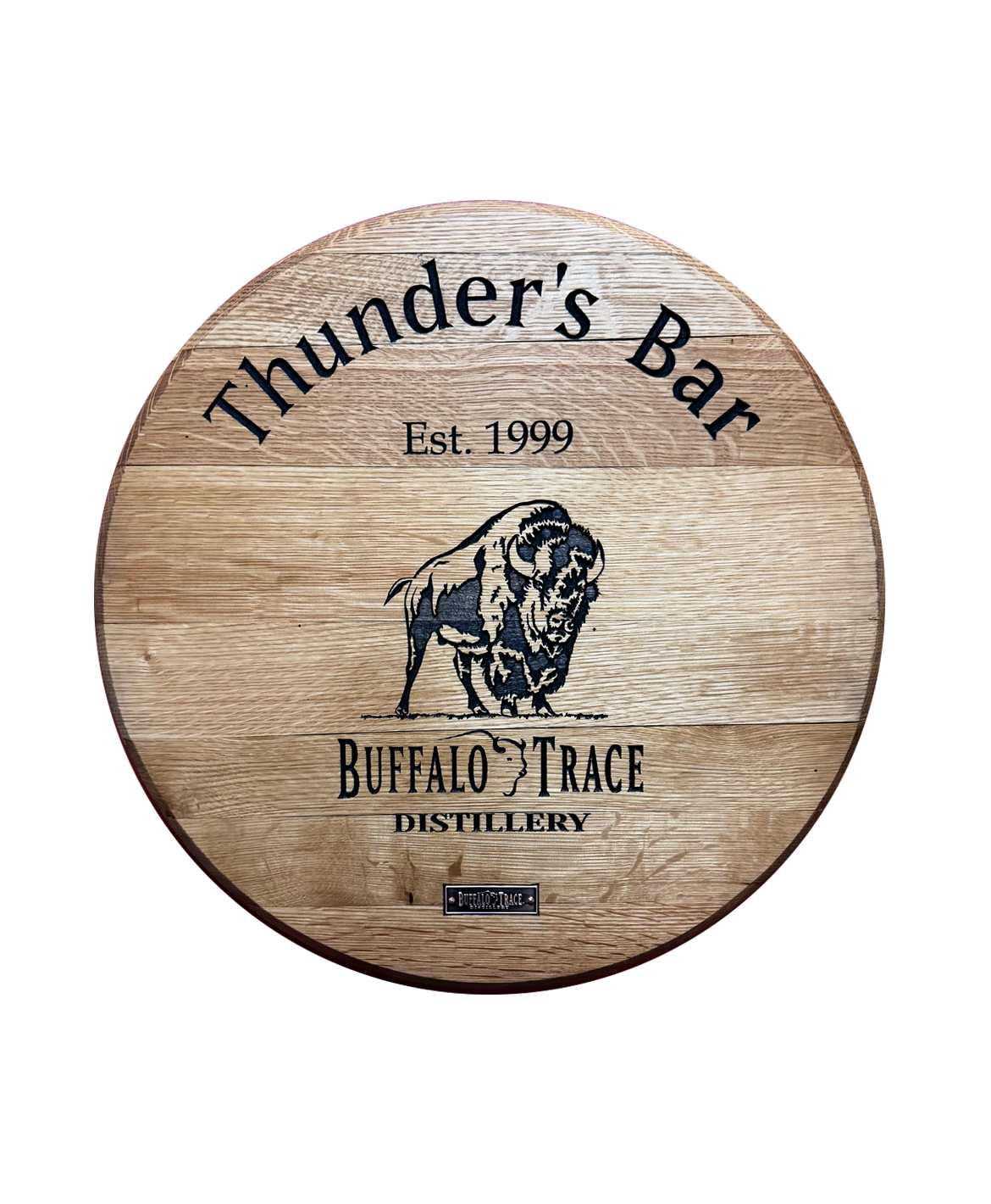 Whiskey Woodcraft Custom Engraved Barrel Head – personalized laser-engraved bourbon barrel head décor