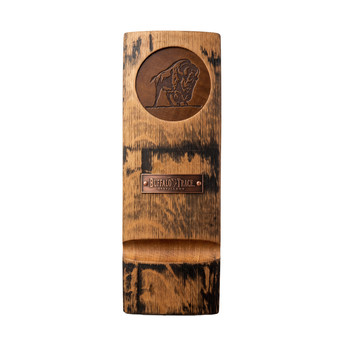 Whiskey Woodcraft Barrel Stave Cigar Rest side view showing cigar slots and natural barrel wood grain