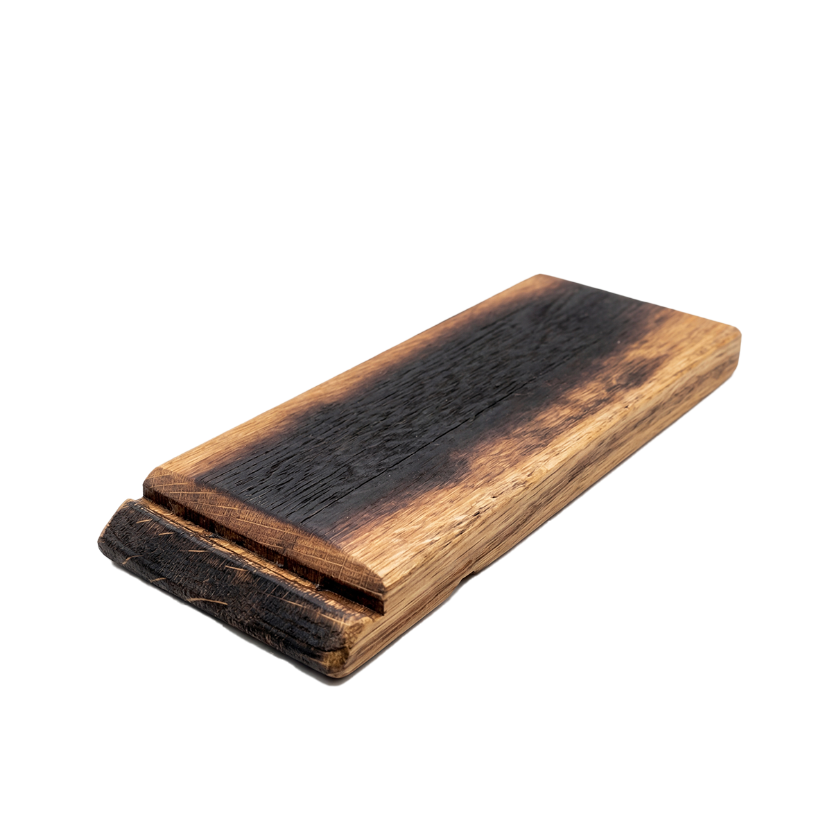 Whiskey Woodcraft Personalized Barrel Stave Cigar Rest lifestyle photo – premium cigar and bourbon accessory